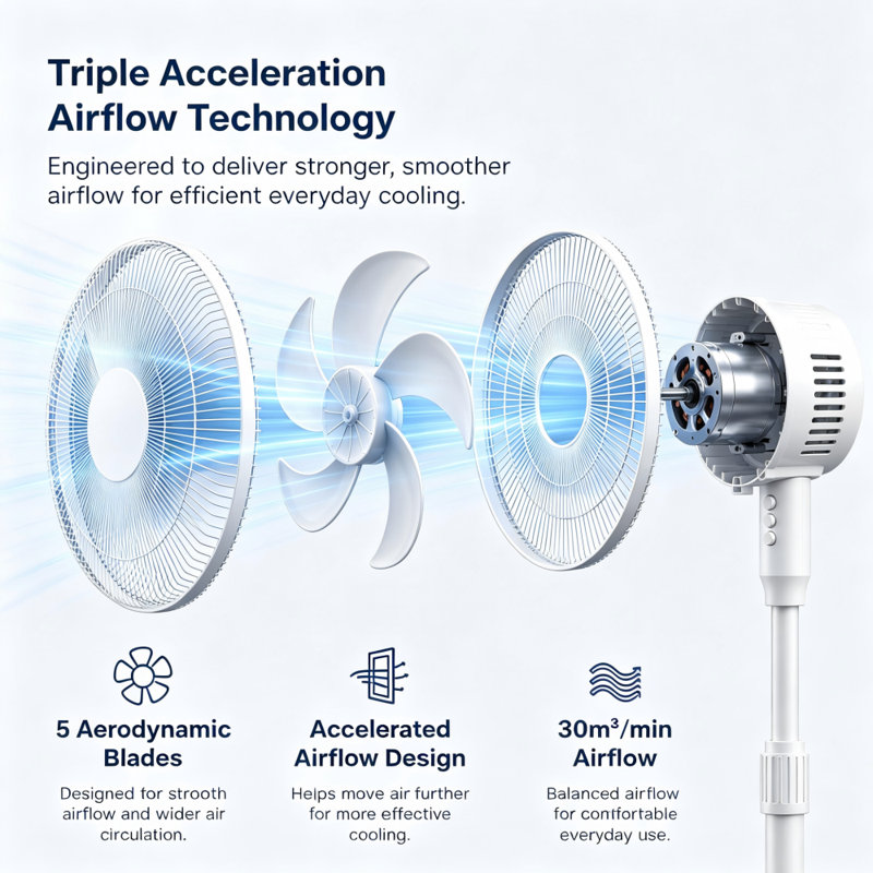16 Inch Pedestal Stand Fan with Remote Control, 5 Aerodynamic Blades, 3 Speed Settings, 85° Wide Oscillation, 7H Timer, 24° Tilt & Adjustable Height, Energy Efficient Cooling Fan for Home Office