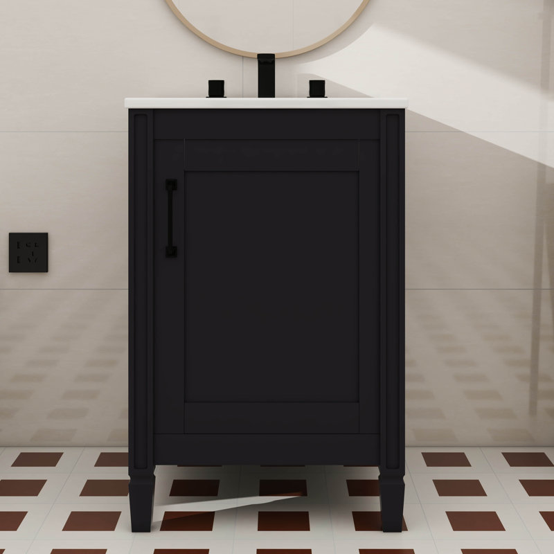 Armoire de meuble-lavabo en céramique de 20 po avec porte à fermeture silencieuse et rangement généreux, Noir