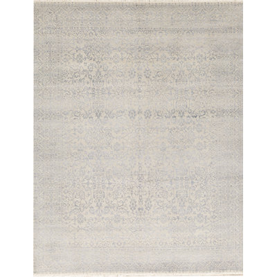 Tapis argenté et bleu clair noué à la main de haute qualité