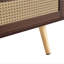 Table basse en rotin PE, porte coulissante pour le rangement, pieds en bois massif, table moderne pour le salon