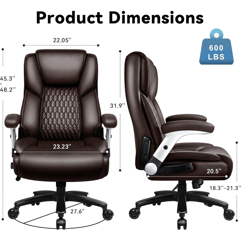 Grande chaise de bureau ergonomique 500 lb, Brun