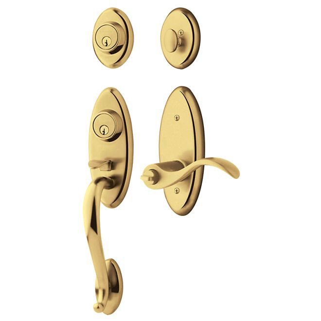 Landon Handleset with Deadbolt and Door Lever and Rosette, Right, Lifetime (PVD) Polished Brass