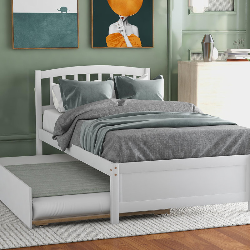 Structure de lit simple avec lit gigogne en bois, blanc, Blanc