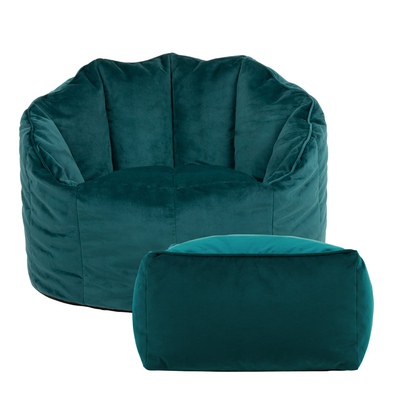 Sirena Velvet Chair and Square Footstool, Teal Green
