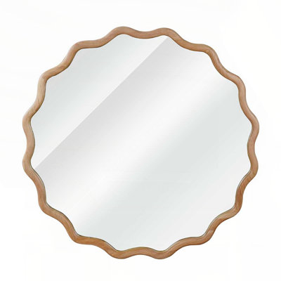 36 Inch Wavy Round Solid Wood Frame Decorative Mirror, Perfect for Enhancing Any Room with Elegance and Style