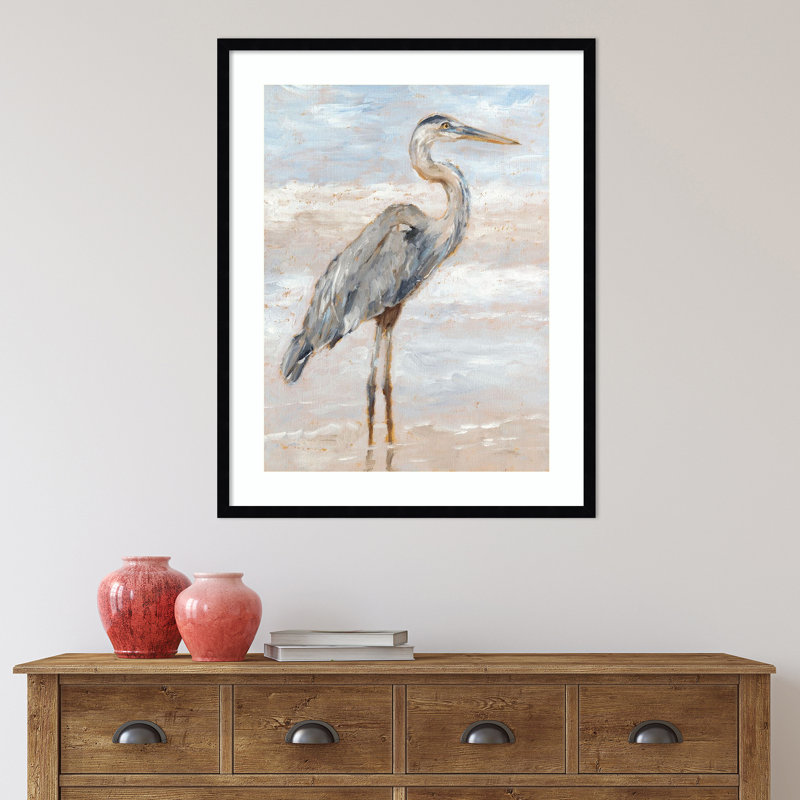 Beach Heron I - cadre photo unique, impression, Noir, H 33 po x l 26 po x P 1 po
