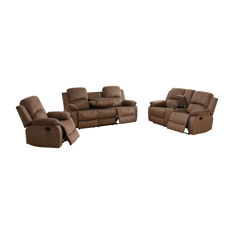 Ensemble de salon inclinable 3 pièces Amaker, Velours côtelé brun