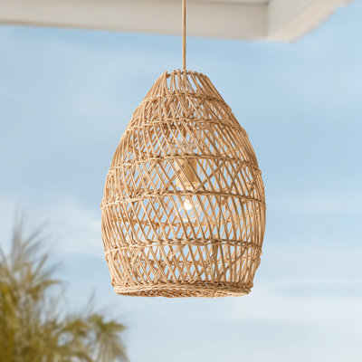 Callie - Luminaire suspendu ou suspendu en rotin de 14 po pour patio, porche, bar extérieur couvert, îlot de cuisine ou salle à manger de style bord de mer, tropical et bohème