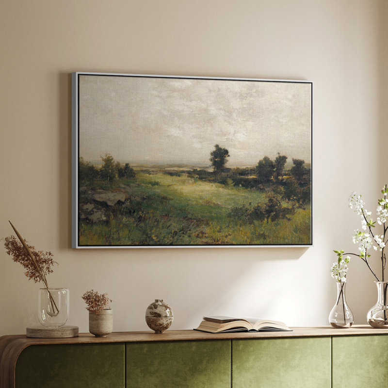 Paysage rétro - DCLXV, H 25 po x l 17 po x P 1,5 po, Toile encadrée flottée blanche