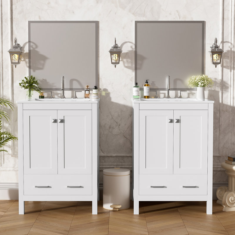 Meuble-lavabo 48 po avec lavabo encastré intégré, Blanc
