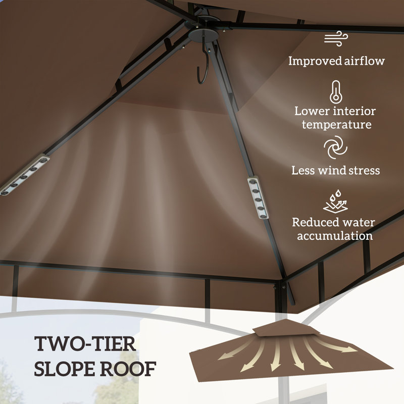 Brown Polyester Double Tiered Grill Gazebo Replacement Canopy Cover
