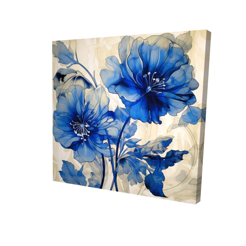 Fleurs bleues sur toile - Art floral abstrait pour la décoration intérieure