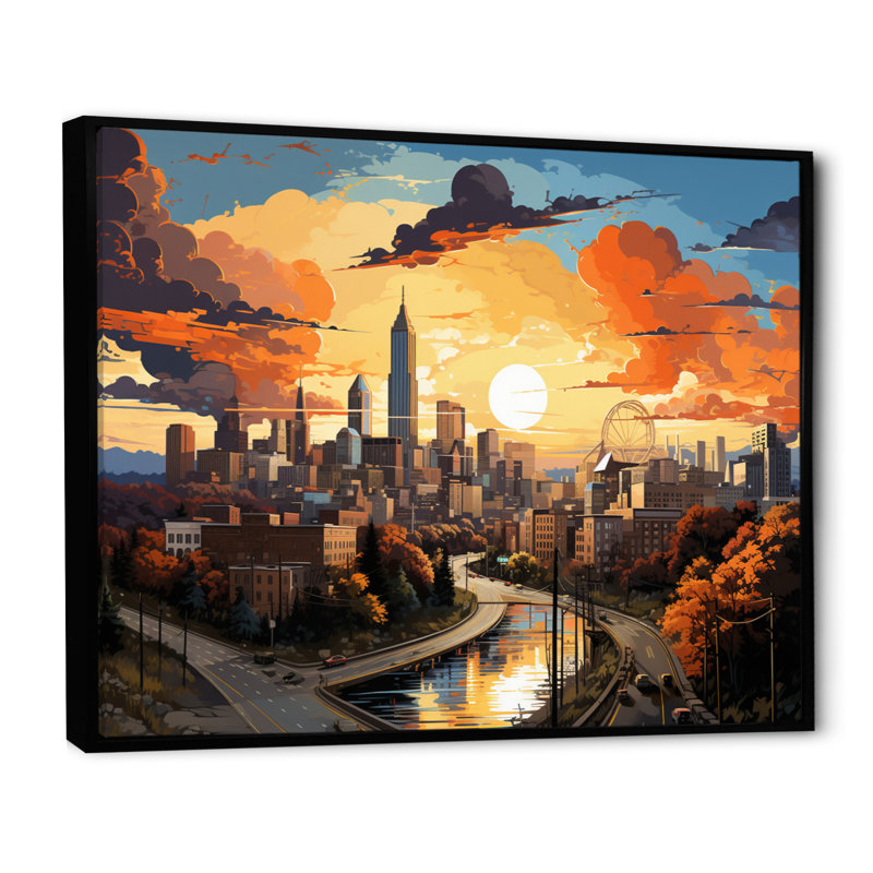 Atlanta Popart Landscape III - impression, H 12 po x l 20 po x P 1 po, Cadre flottant noir
