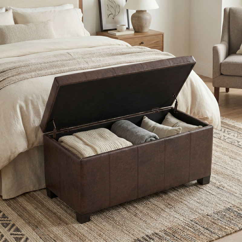 Repose-pieds rectangulaire avec rangement relevable Dover, Similicuir brun