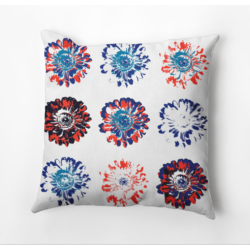 Housse de coussin d’extérieur carrée florale, Bleu / corail, 20 po x 20 po
