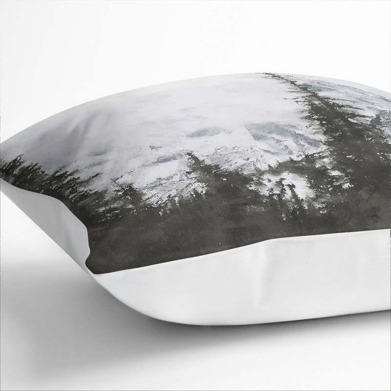 Forest and Mountain Landscape Painting Scatter Cushion, 40cm H x 40cm W x 15cm D, White