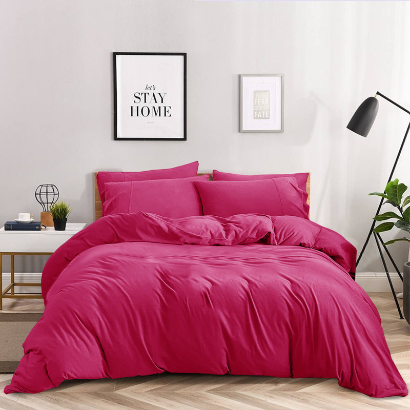 Anicia Super Soft 250 TC Microfibre Reversible Plain Duvet Cover Set, Pink, Super King Duvet Cover + 2 Pillowcases