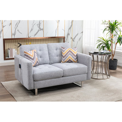 Modern Linen-Like Breathable Loveseat with Side Pockets and Pillows, 2-Seat Sofa with Removable Cushions, Compact for Small Spaces & Apartments, Tiny Home Compatible, Easy Assembly