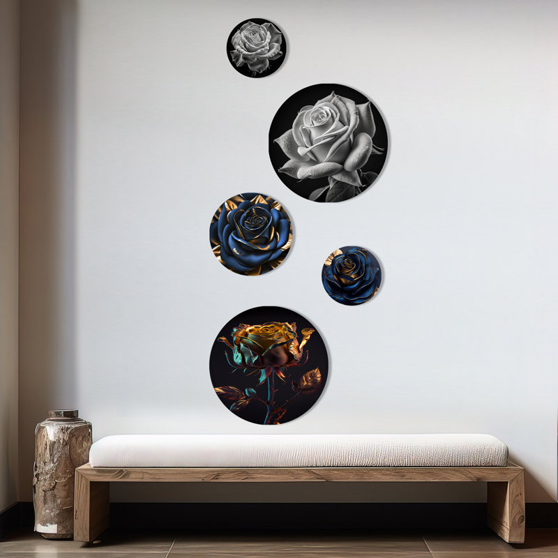 Glam Golden Rose on Black I - Floral Rose Metal Wall Décor