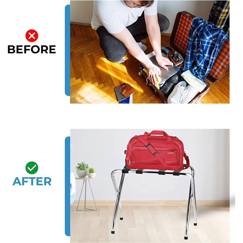 USTECH Chrome Foldable Luggage Rack with Black Straps
