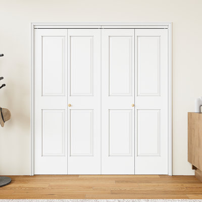 Bifold Door For 30" X 80" Opening, 4-Panel Hollow Core Folding Doors With Hardware Kit, Bifold Barn Doors Panels For Closet/Pantry/Laundry, Pre-Assembled Easy To Install, White Primed