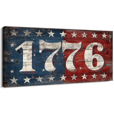  Large Patriotic 1776 Canvas Wall Art, Vintage Americana Painting, Rustic American Flag Wall Art with Distressed Red Blue Stars Framed Print for Living Room Bedroom Home Office Decor 20x40"