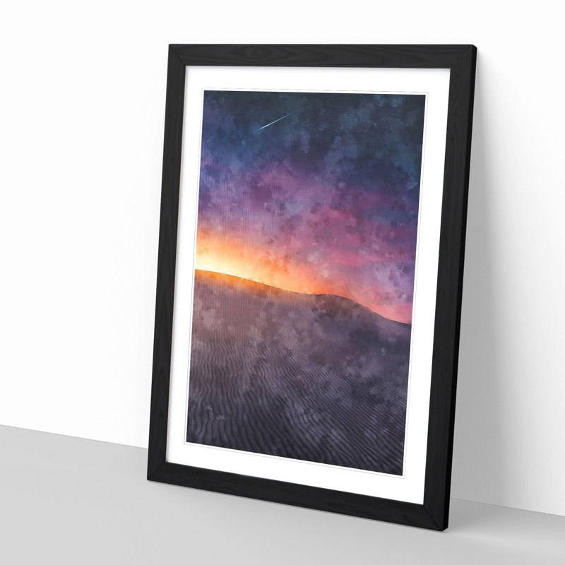 Shooting Star Over Spain Painting - Framed Print, 33cm H x 24cm W x 2cm D, Black Framed