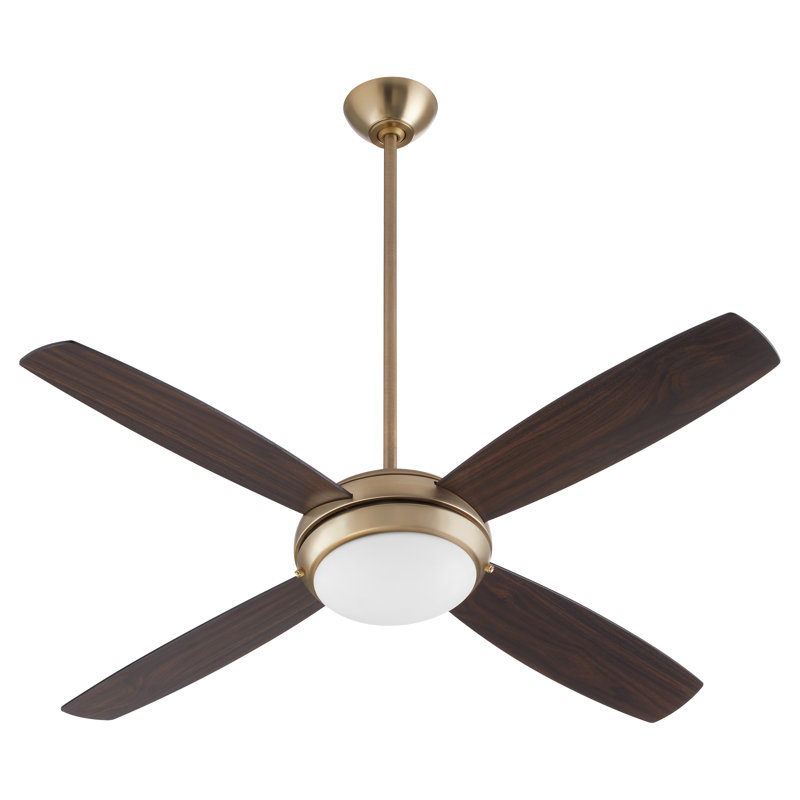Laderrian 52'' Ceiling Fan with LED Lights, Gold with Brown Blades