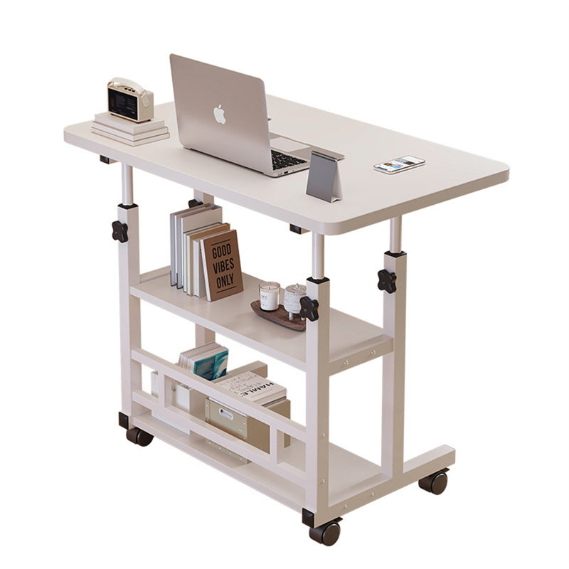 Bureau roulant portatif réglable avec tablettes de rangement