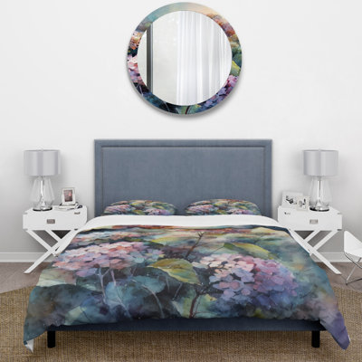 Purple Green Hydreangea II BeddingMicrofiber / Polyester Duvet Cover Set