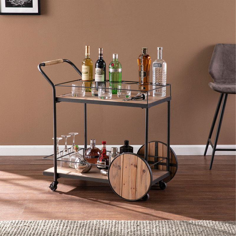 Chariot-bar en bois récupéré Pemton