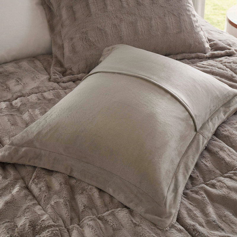 Mini ensemble d'édredon en fausse fourrure unie, Gris, Édredon double / grand et 2 pièces supplémentai