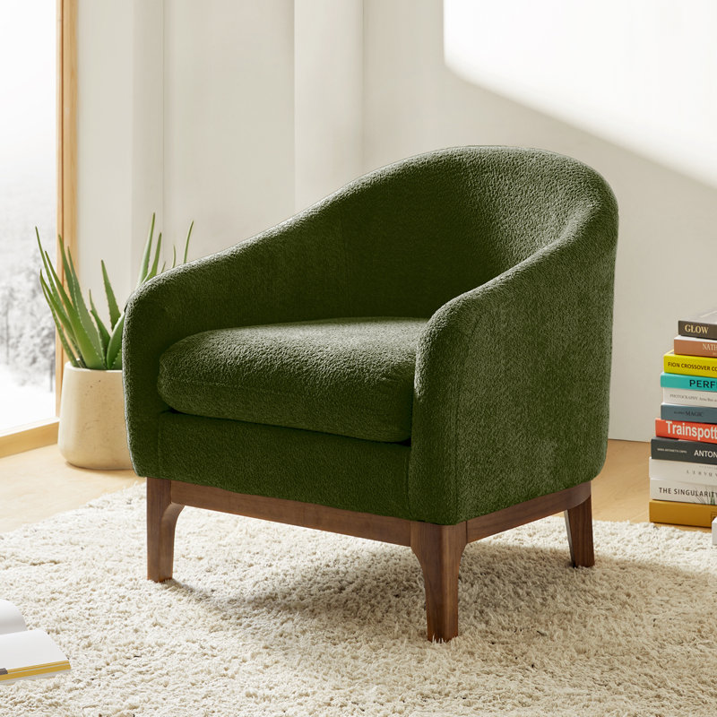 Fauteuil demi-tonneau moderne avec pieds en bois massif Berklie, Forest Fabric