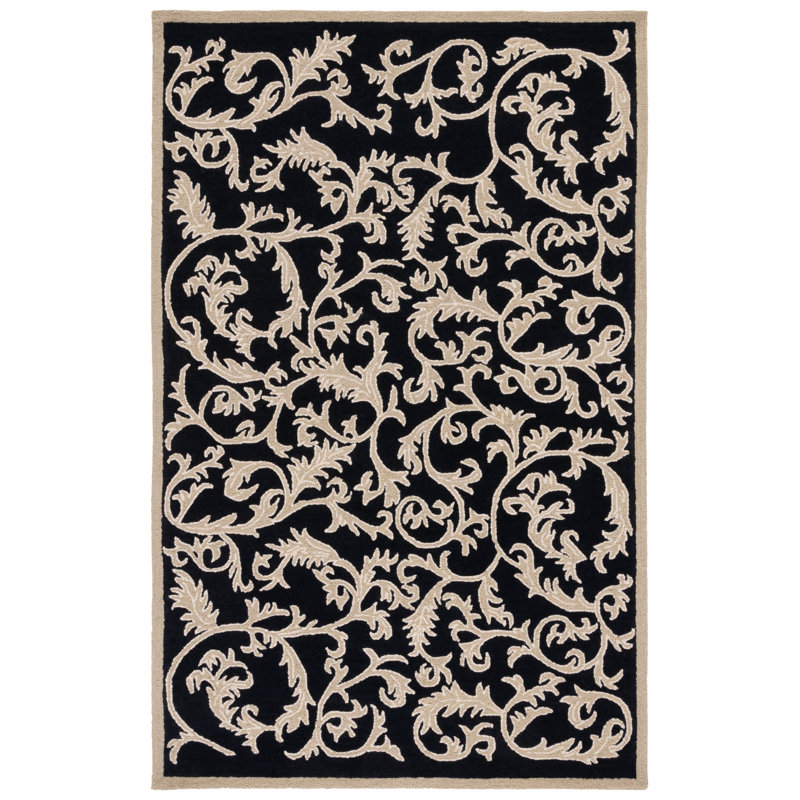 Hand Hooked Wool Floral Rug, Rectangle 5'3" x 8'3"