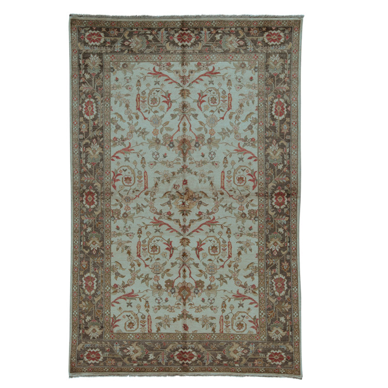 Tapis crème et noyer de haute qualité noué à la main, Rectangle 6 pi x 9 pi 1 po