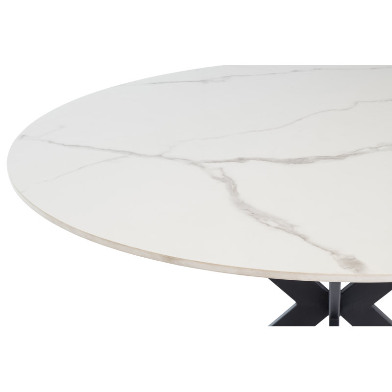 Round Stone Top Metal Base Dining Table, White