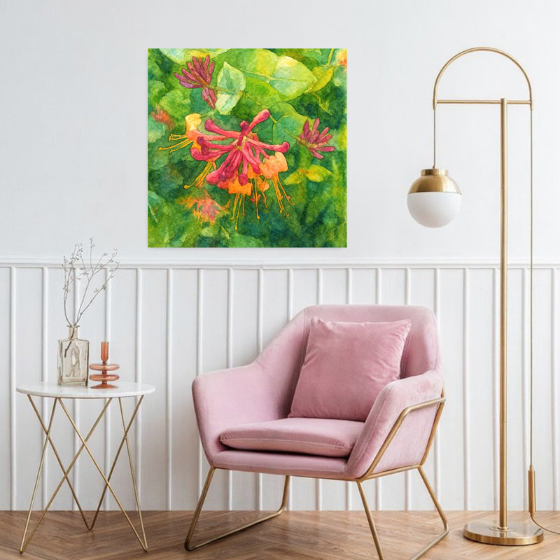 Art contemporain abstrait chèvrefeuille en fleur, H 32 po x l 32 po