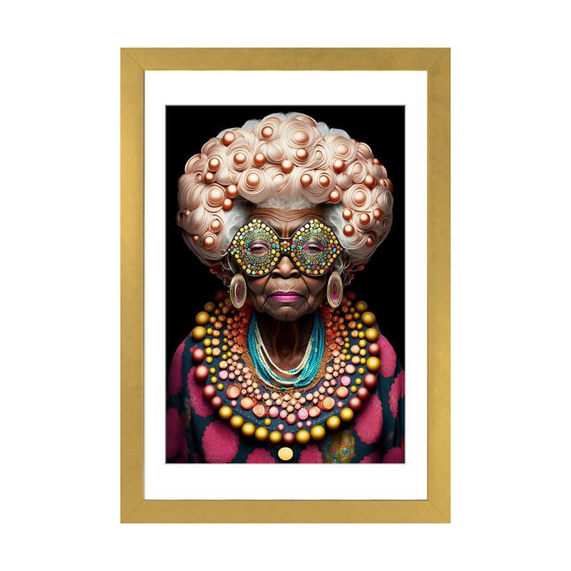 Afrofuturist Grandma I, Gold Open Corner Frame Paper, 24" H x 16" W x 1" D