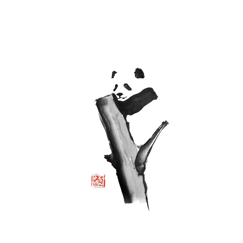 Panda On A Tree by Péchane - Print on Canvas, Wrapped Canvas, 20.32 cm H x 30.48 cm W