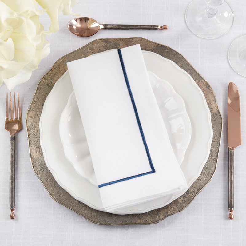 Odelle Embroidered Line Design Dinner 4 Piece Napkin Set, Navy Blue