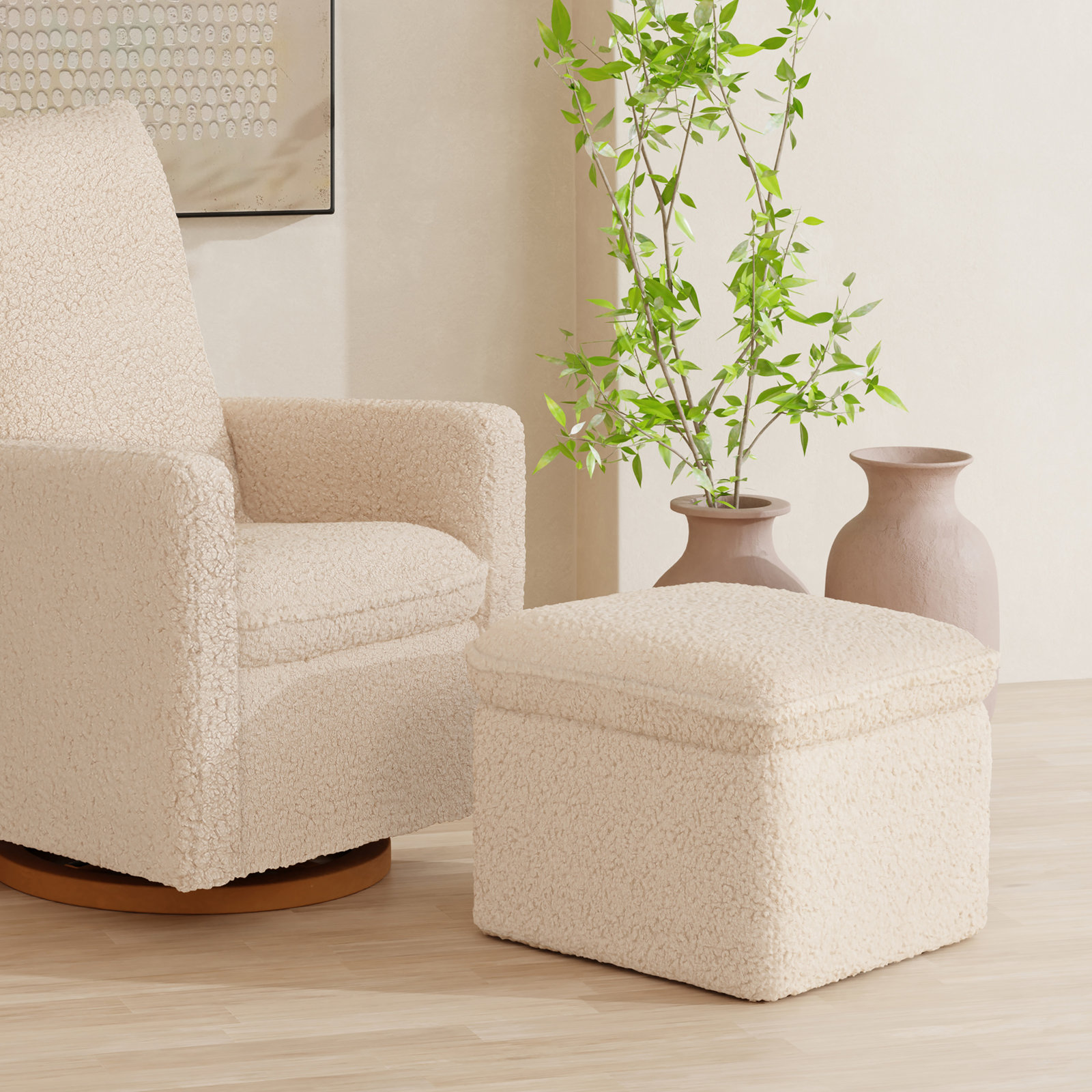 22" Storage Ottoman, Chai Shearling