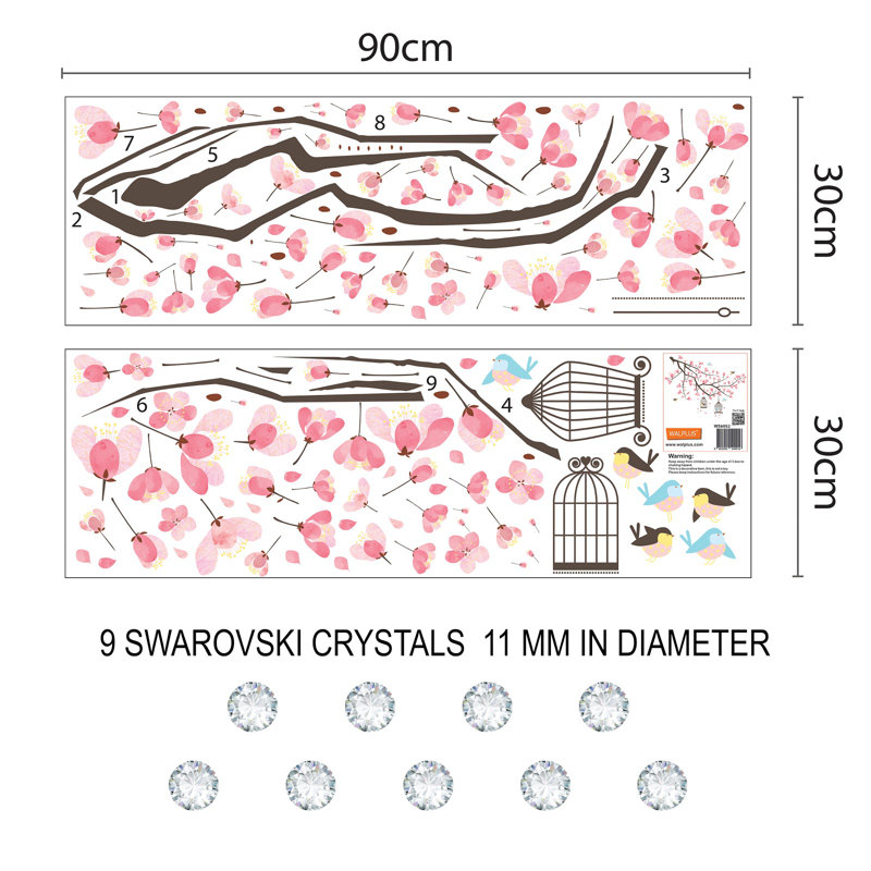 Crystal Cherry Blossom Tree Floral Wall Sticker