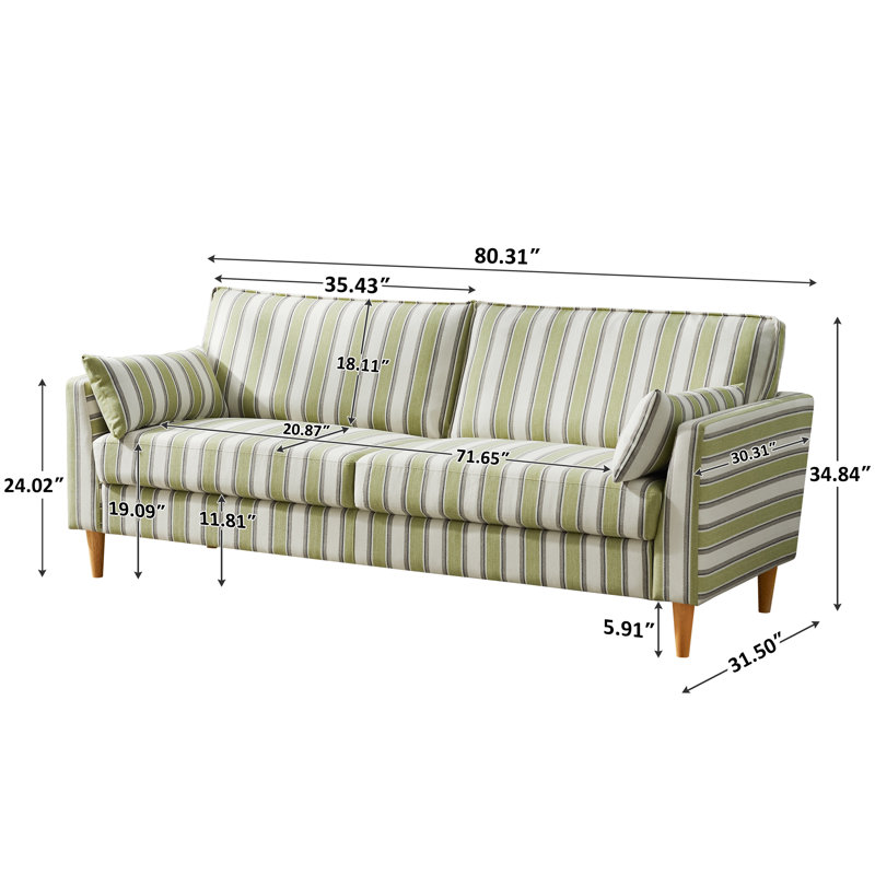 80.71'' Striped Fabric Upholstered Sofa, Green