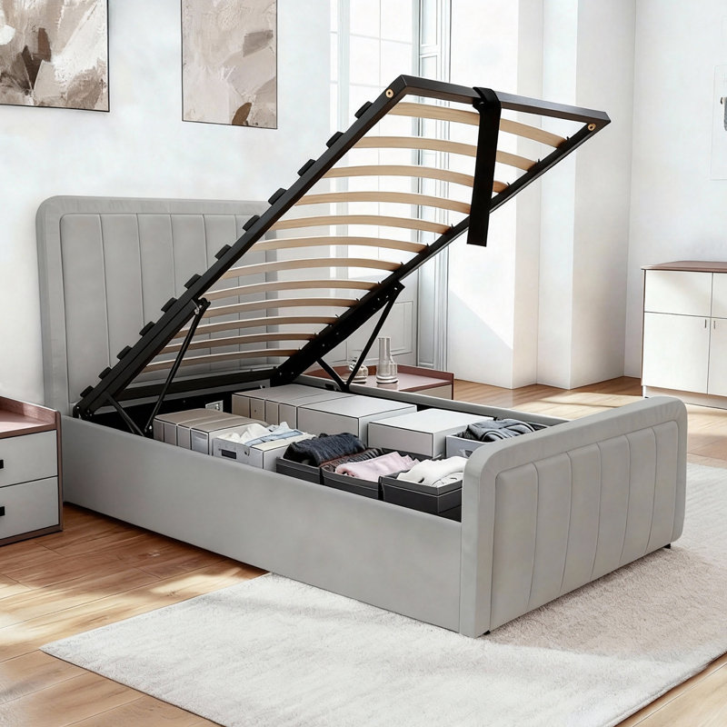 Altgeld Upholstered Ottoman Storage Bed, Light Grey, Single (3')