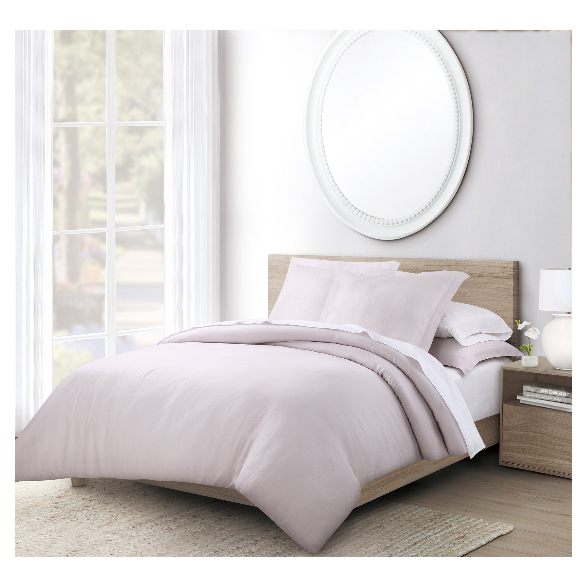 Frazier Modern & Contemporary 100% Linen Duvet Cover, King Duvet Cover + 2 King Shams, Lilac Marble