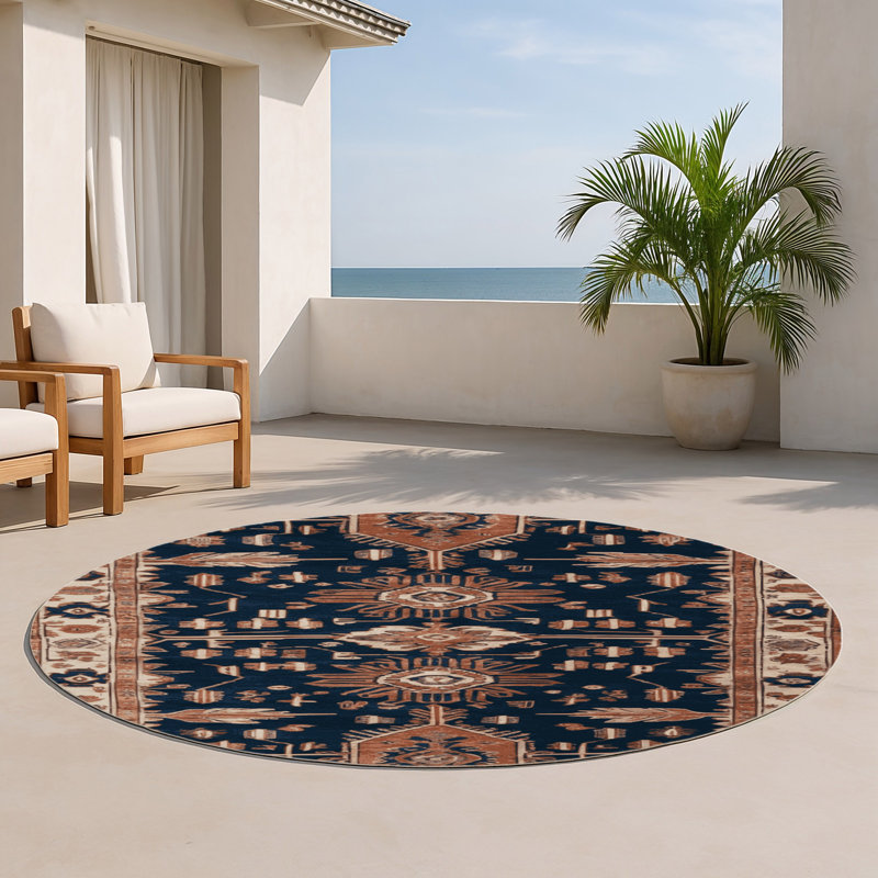 Tapis d'intérieur et d'extérieur brun Persian, Rond 5 pi