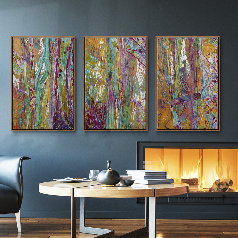 «Wake Dream I», ensemble de 3 toiles encadrées, H 27 po x l 54 po, Noyer