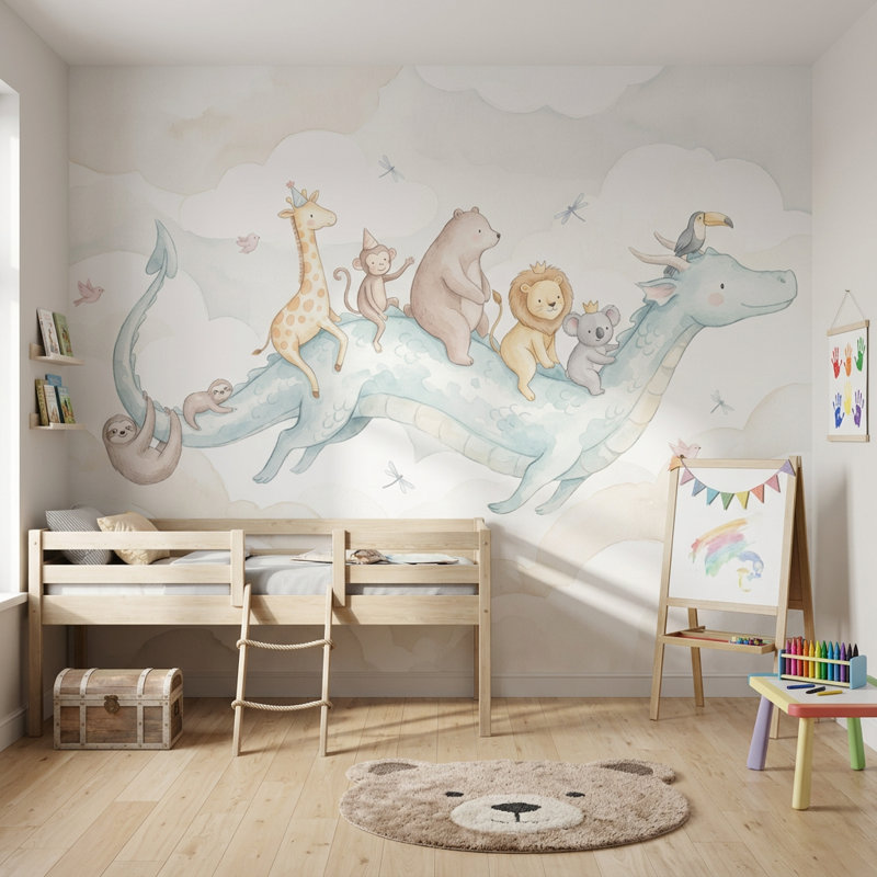 Flying Dragon papier peint aquarelle amovible de chambre de bébé, 200 po x 120 po, Texturé non collé