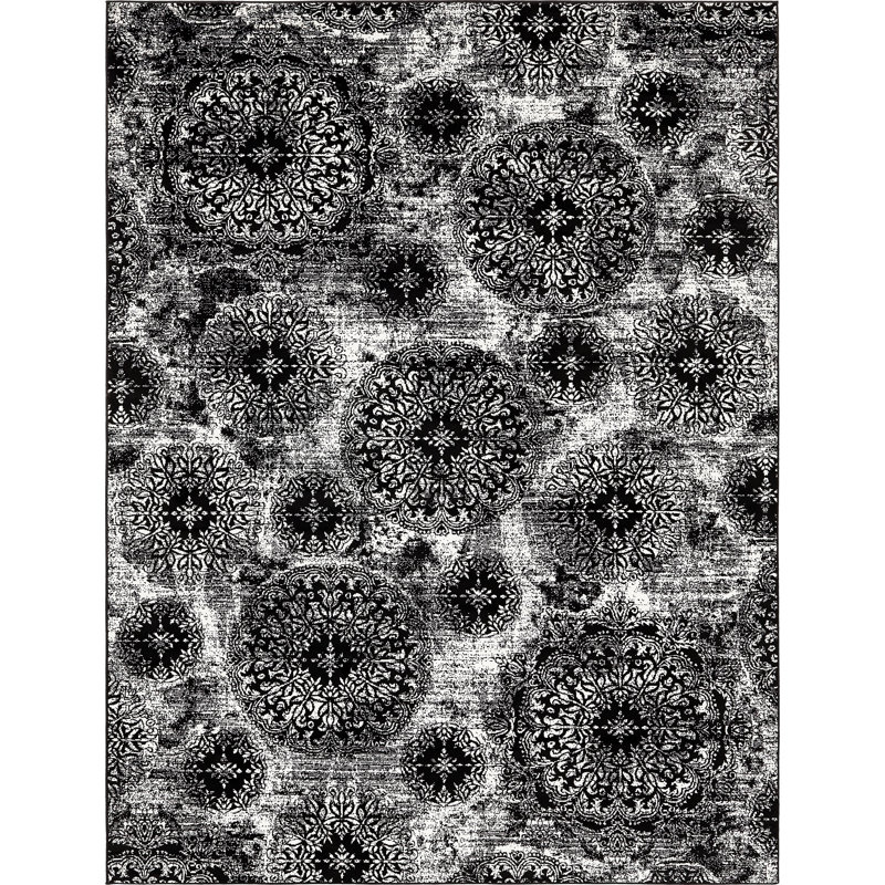 Brandt Floral Area Rug, Rectangle 7'1" x 10', Black/White