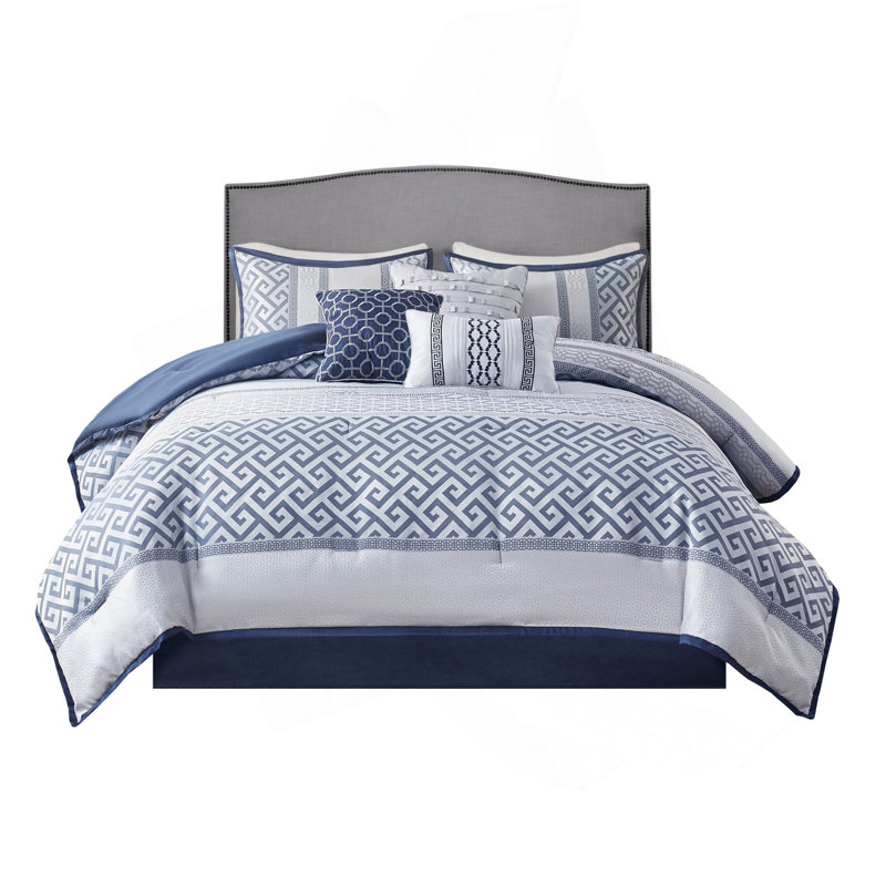 7 Piece Jacquard Comforter Set Navy